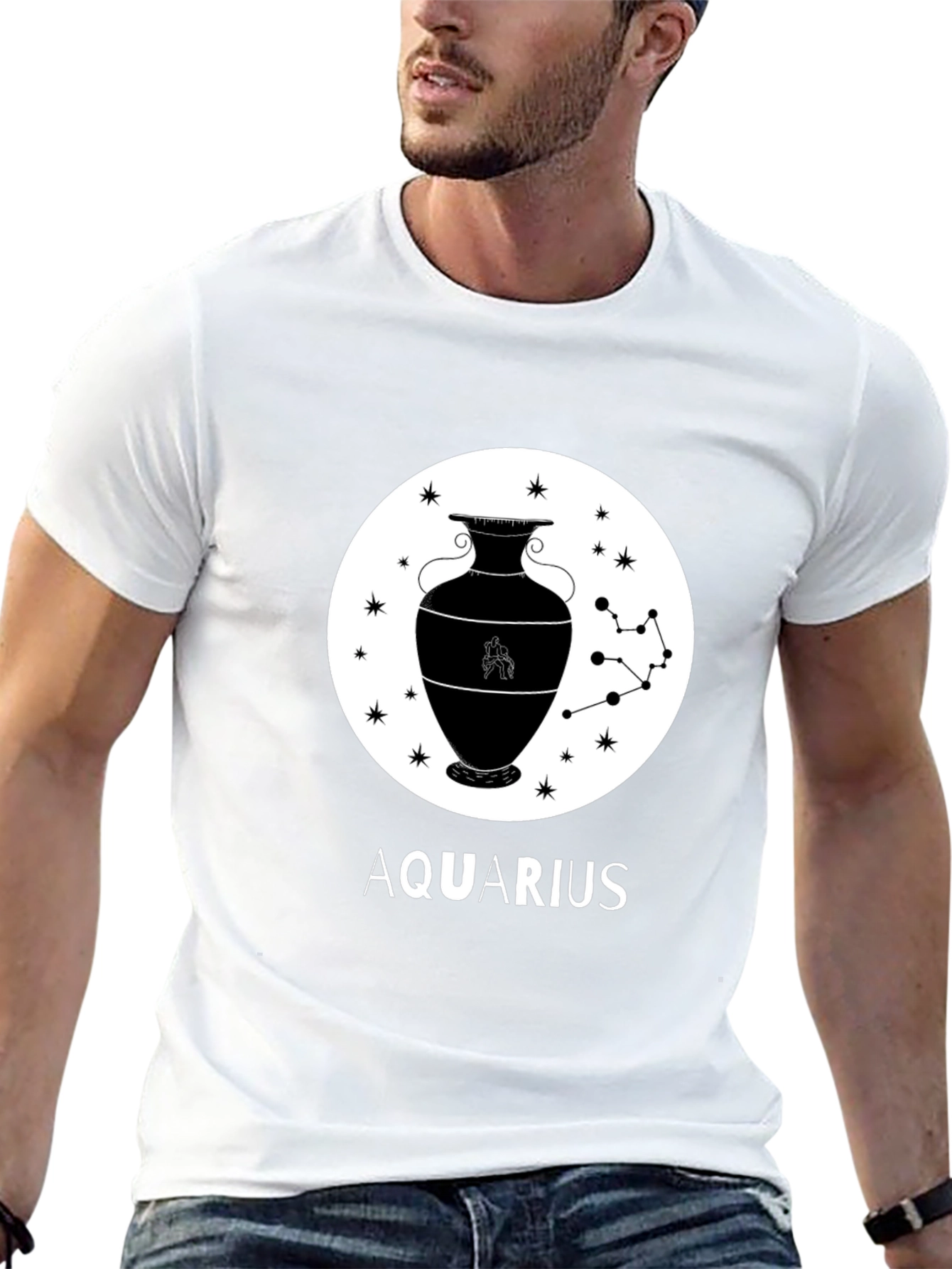Aquarius Zodiac Graphic T-Shirt - Black