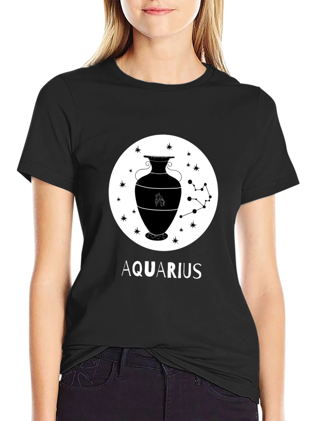 Aquarius Zodiac Graphic T-Shirt - Black