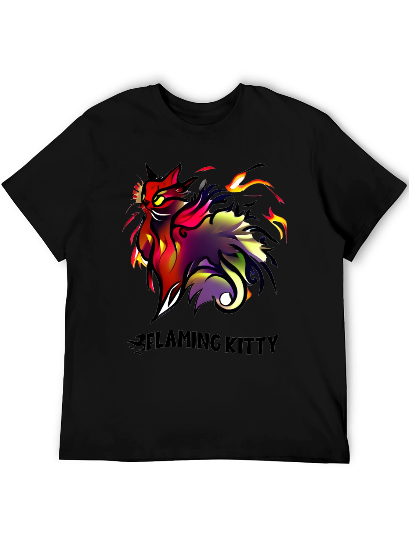 Flaming Kitty Black Graphic Tee