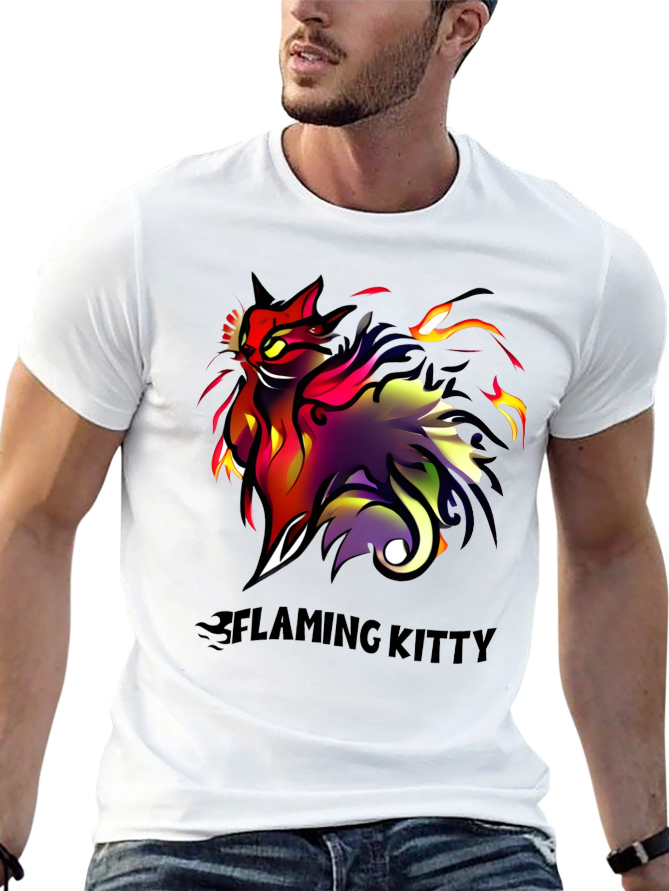 Flaming Kitty Black Graphic Tee