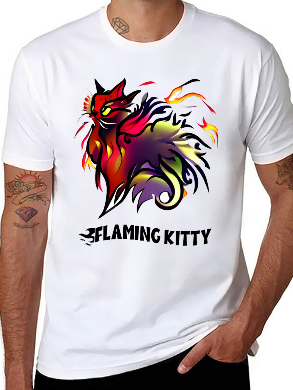 Flaming Kitty Black Graphic Tee