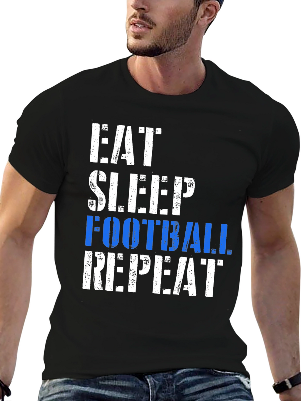 Eat Sleep Football Repeat Black T-Shirt