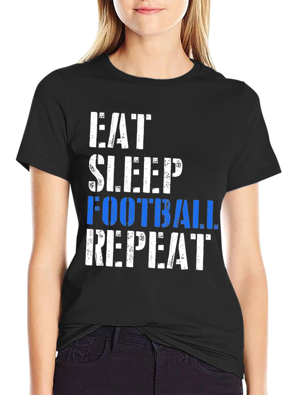 Eat Sleep Football Repeat Black T-Shirt