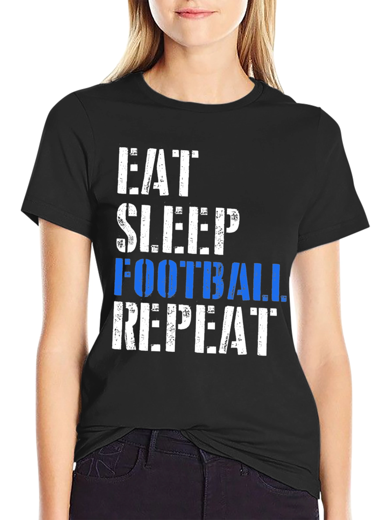Eat Sleep Football Repeat Black T-Shirt
