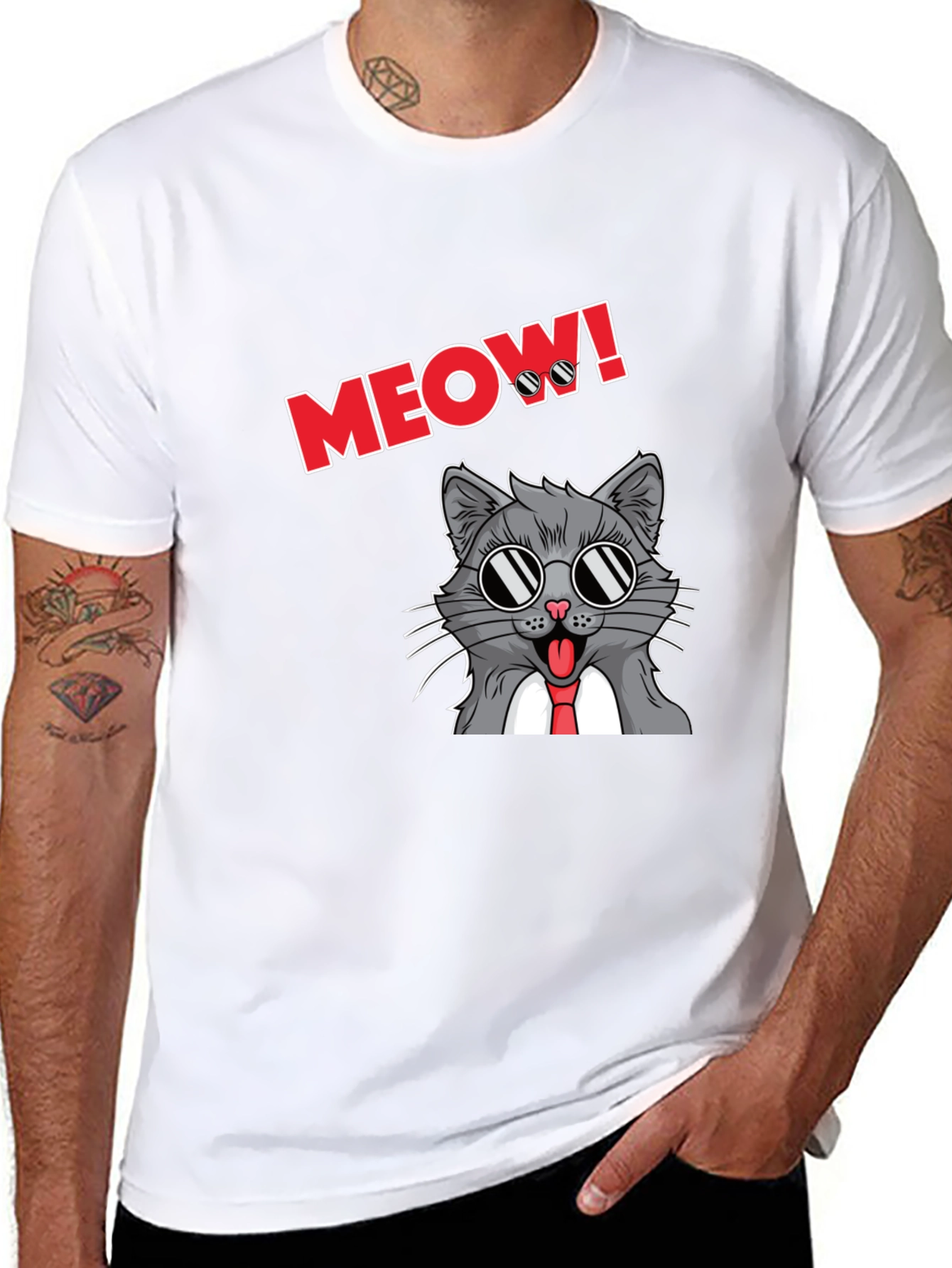 Cool Cat Meow T-Shirt - Black