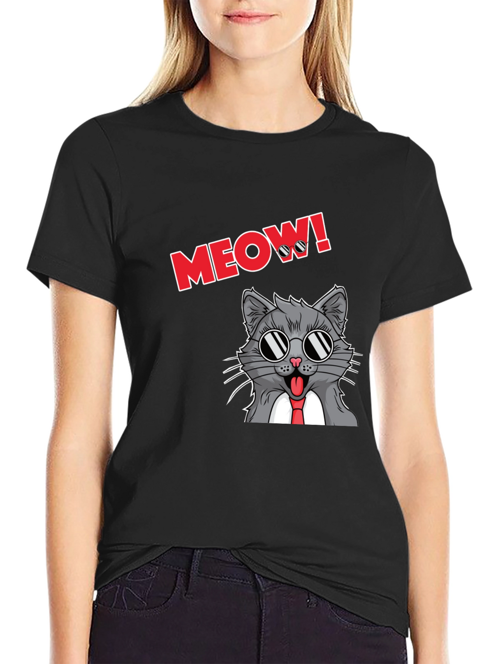Cool Cat Meow T-Shirt - Black