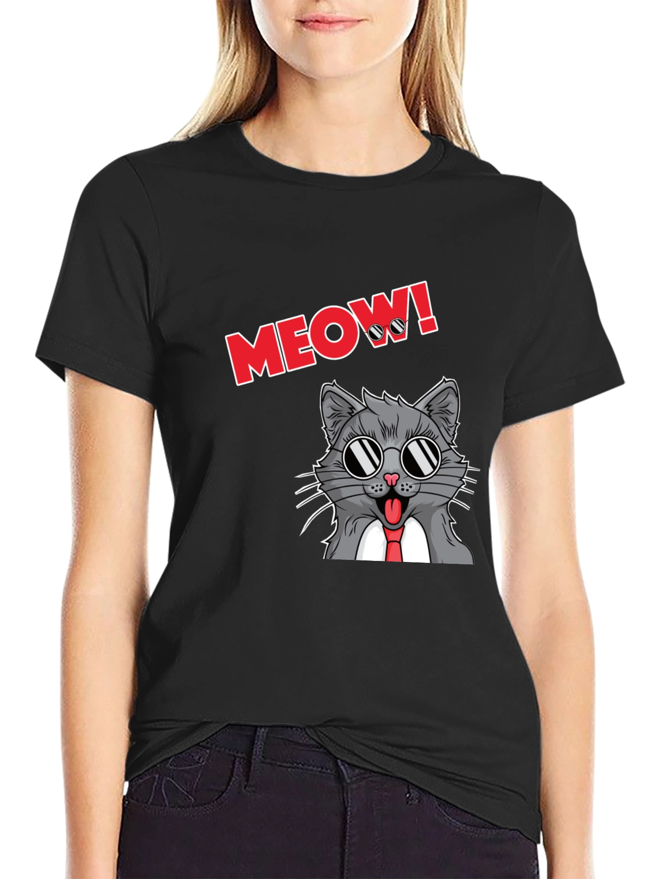 Cool Cat Meow T-Shirt - Black