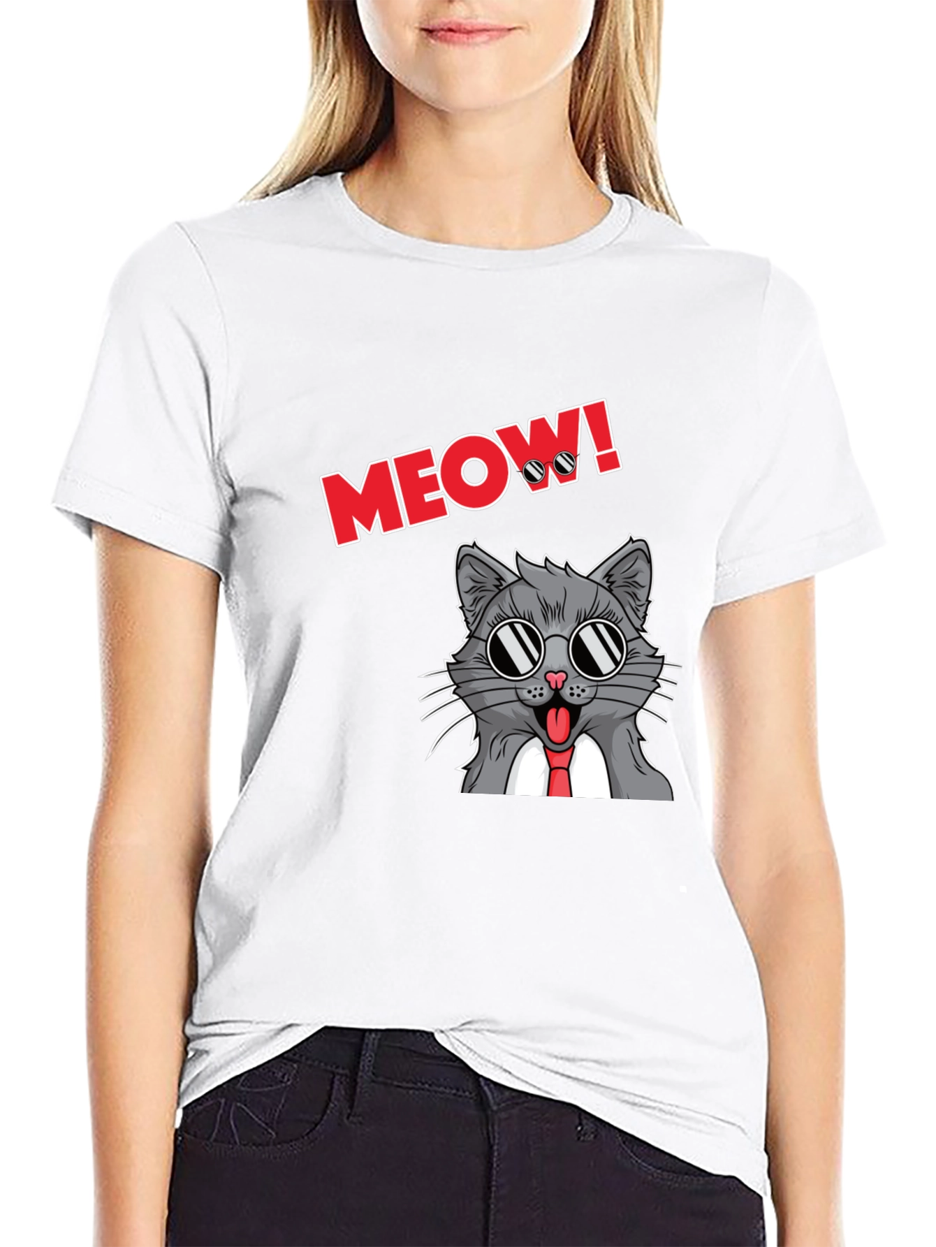 Cool Cat Meow T-Shirt - Black