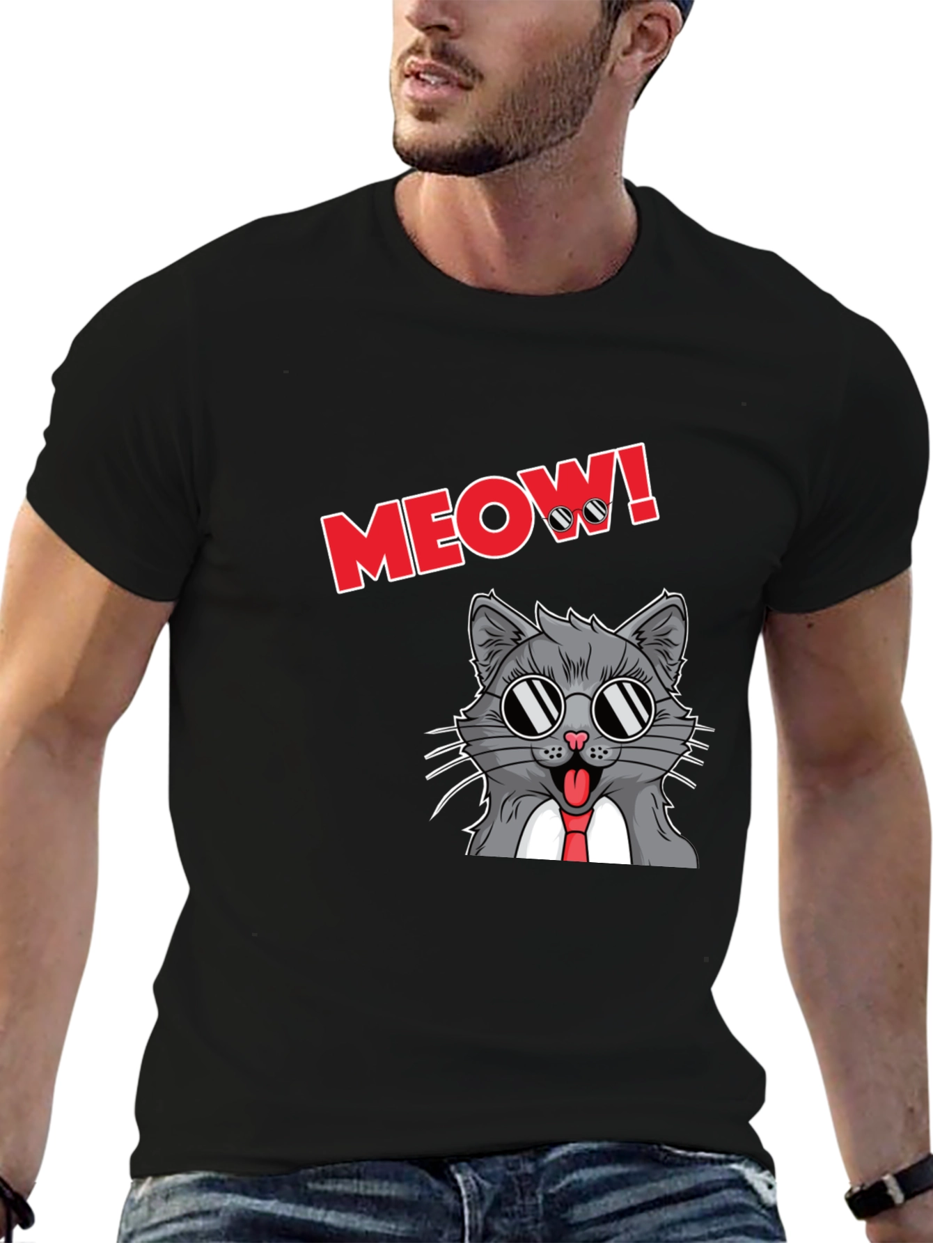 Cool Cat Meow T-Shirt - Black