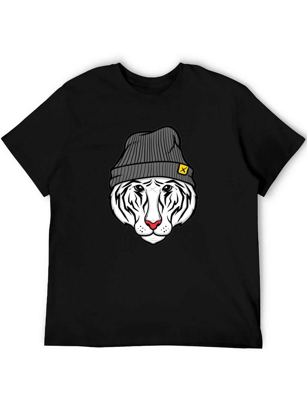 Cool Tiger in Beanie Black T-Shirt