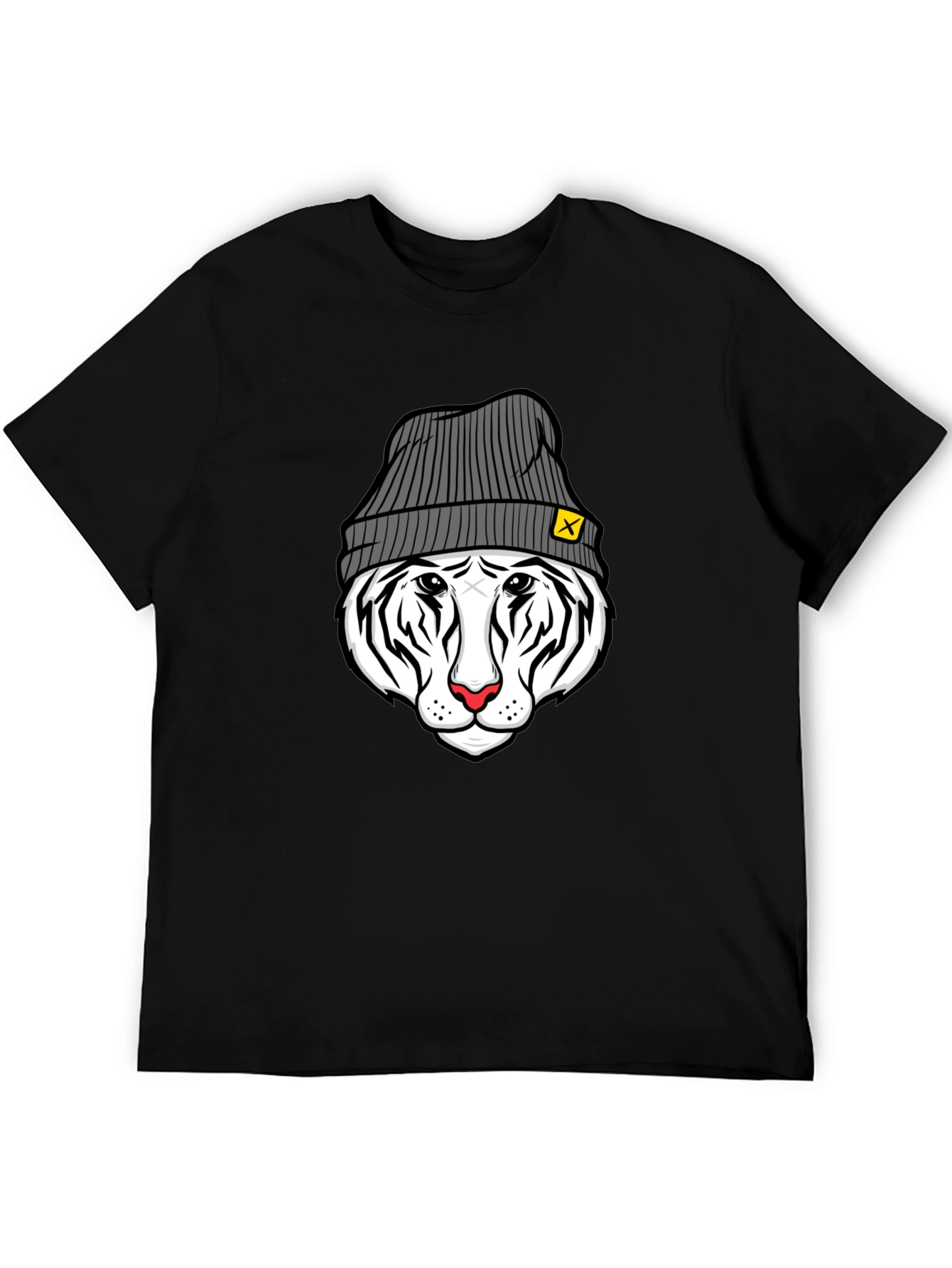 Cool Tiger in Beanie Black T-Shirt