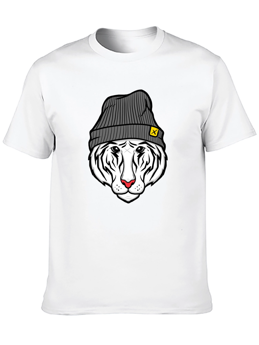 Cool Tiger in Beanie Black T-Shirt