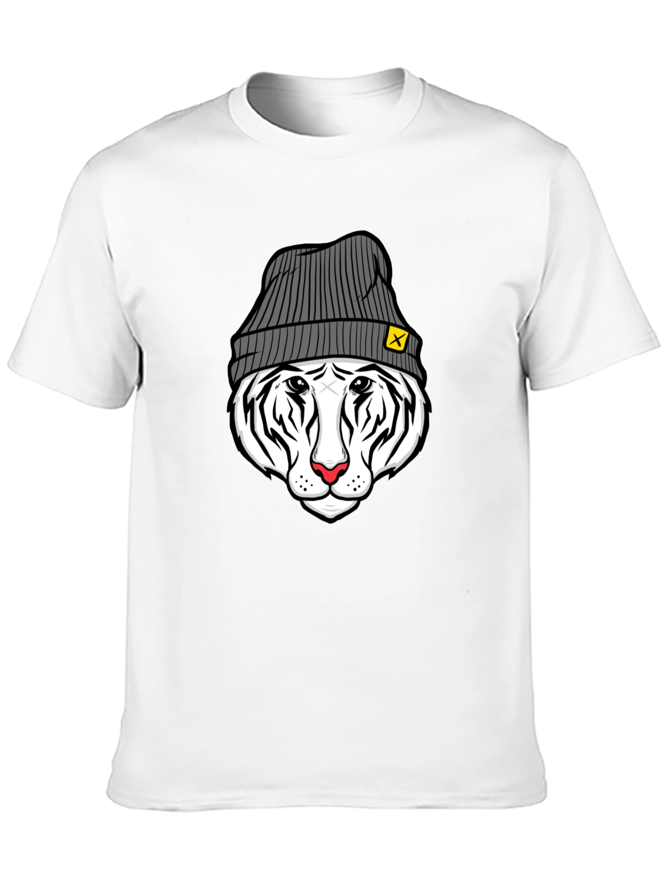 Cool Tiger in Beanie Black T-Shirt