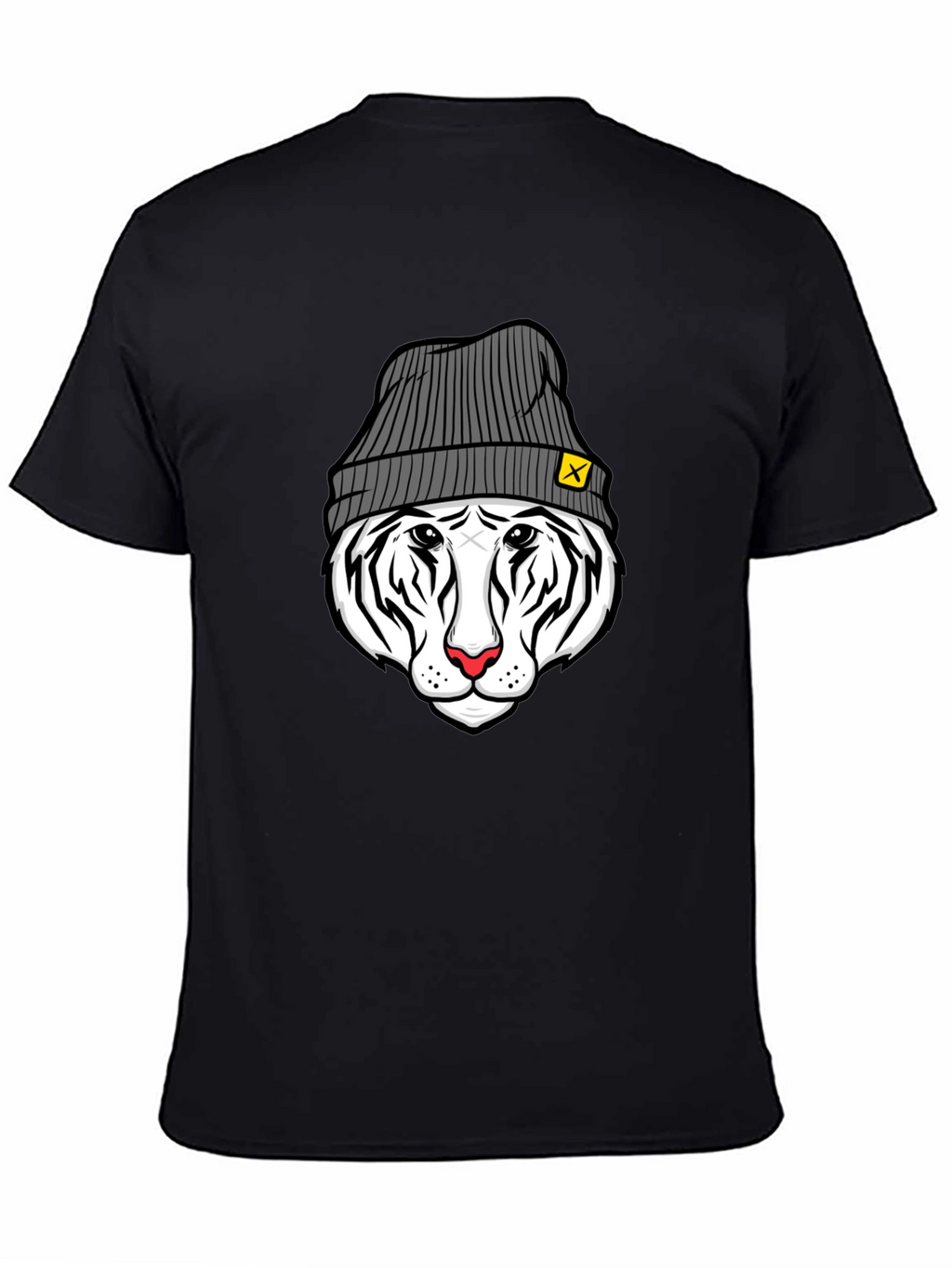 Cool Tiger in Beanie Black T-Shirt