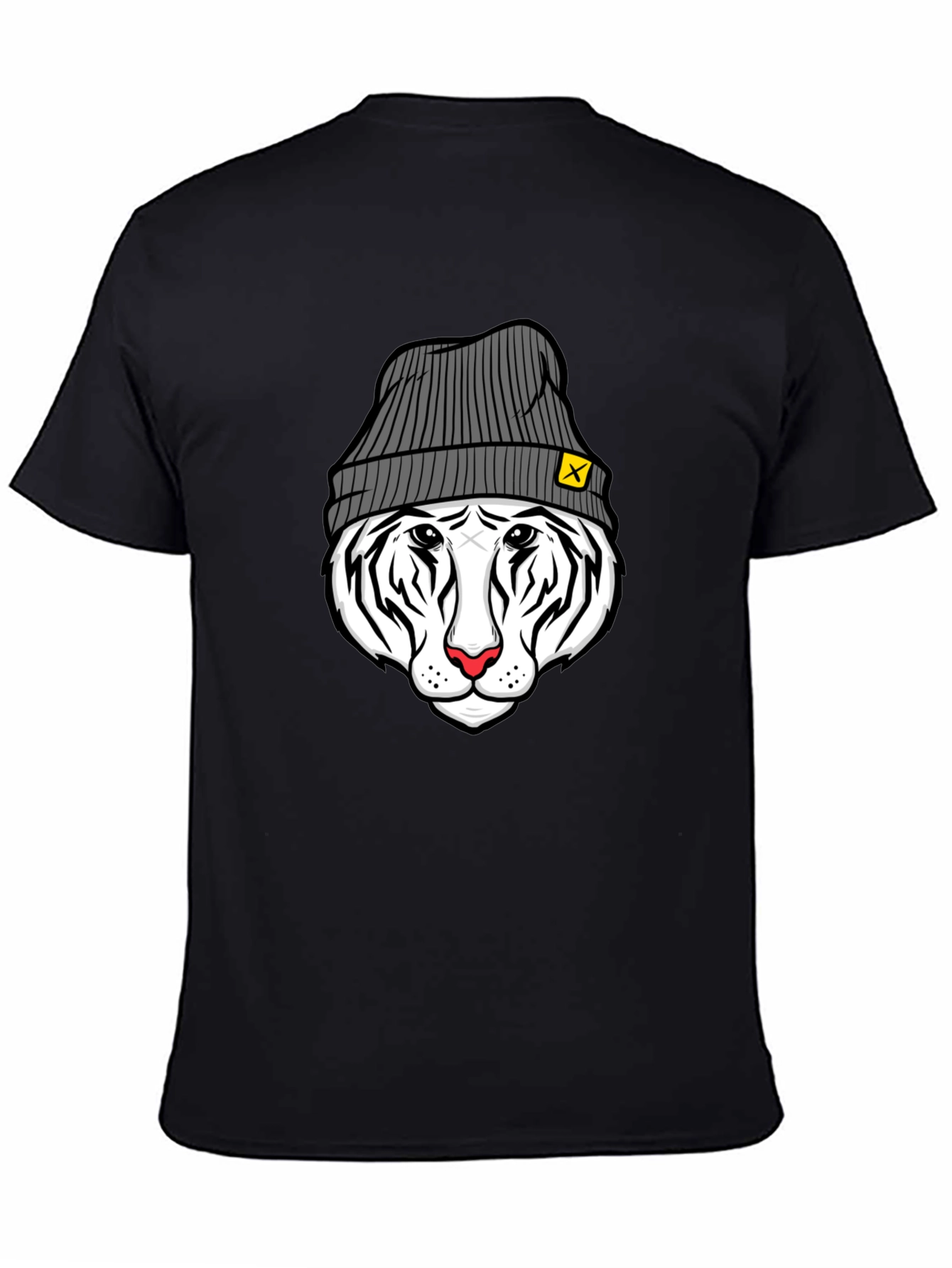 Cool Tiger in Beanie Black T-Shirt