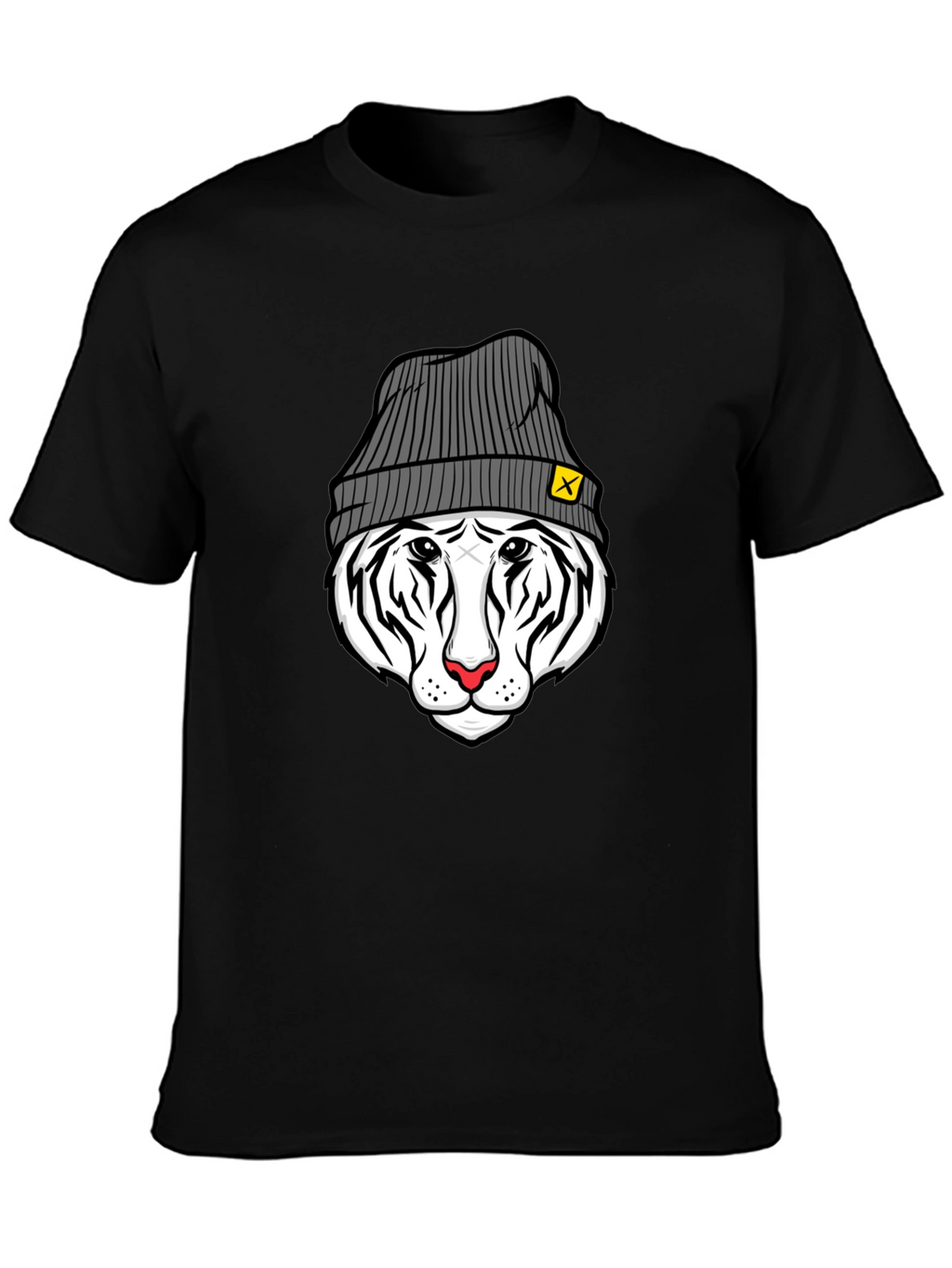 Cool Tiger in Beanie Black T-Shirt