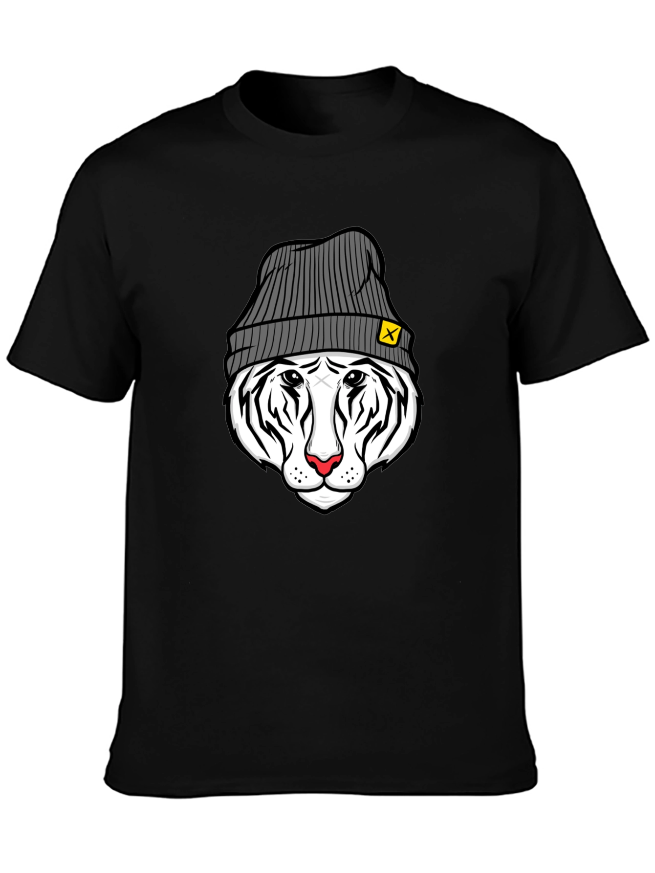 Cool Tiger in Beanie Black T-Shirt