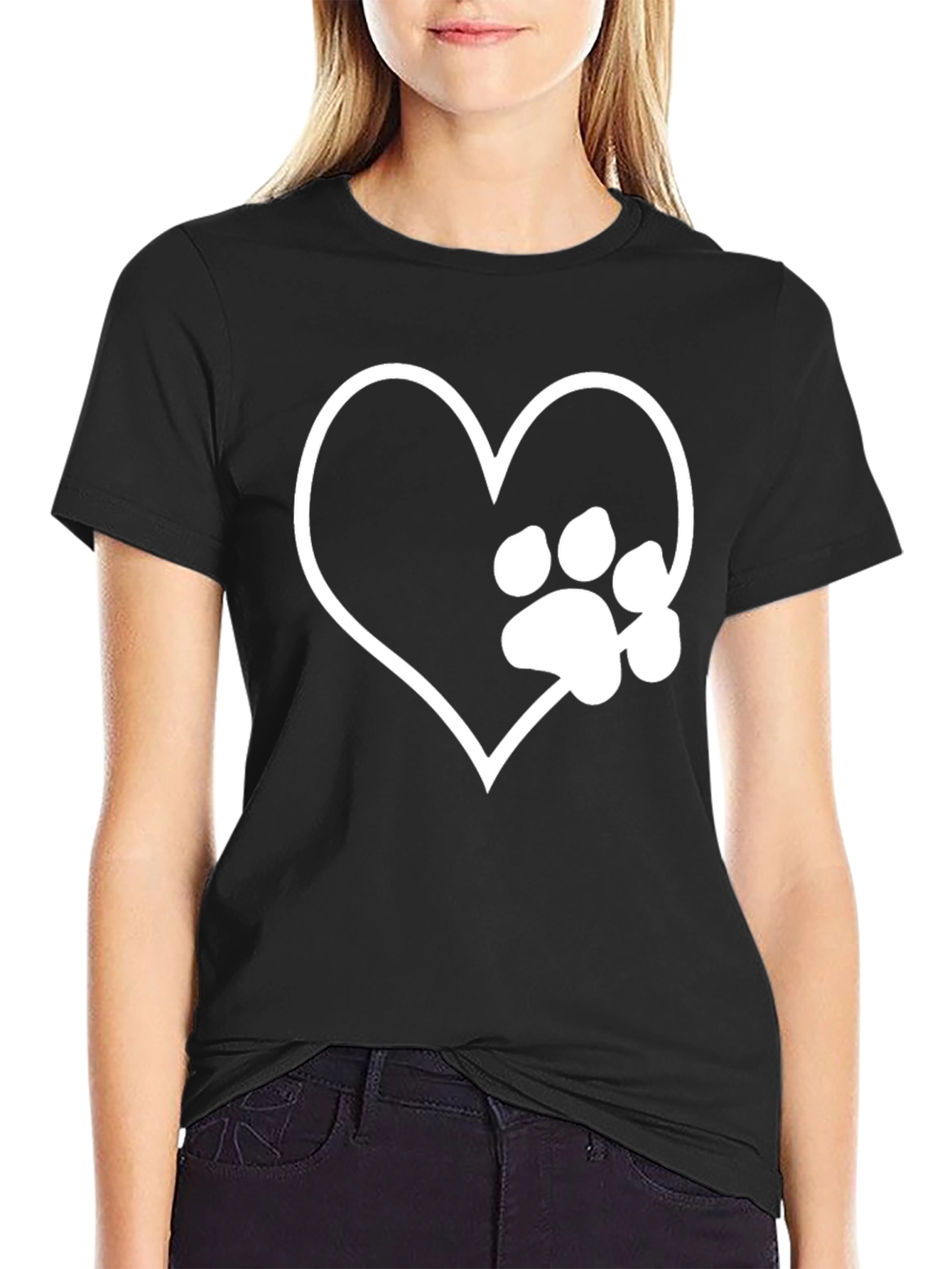 Heart Paw Print Black T-Shirt