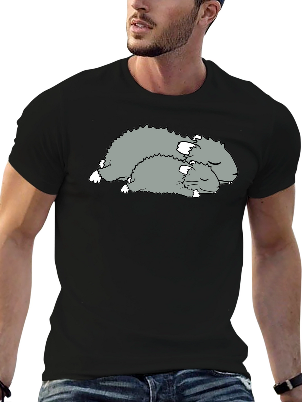 Sleeping Hamsters Graphic Tee - Black Cotton Comfort