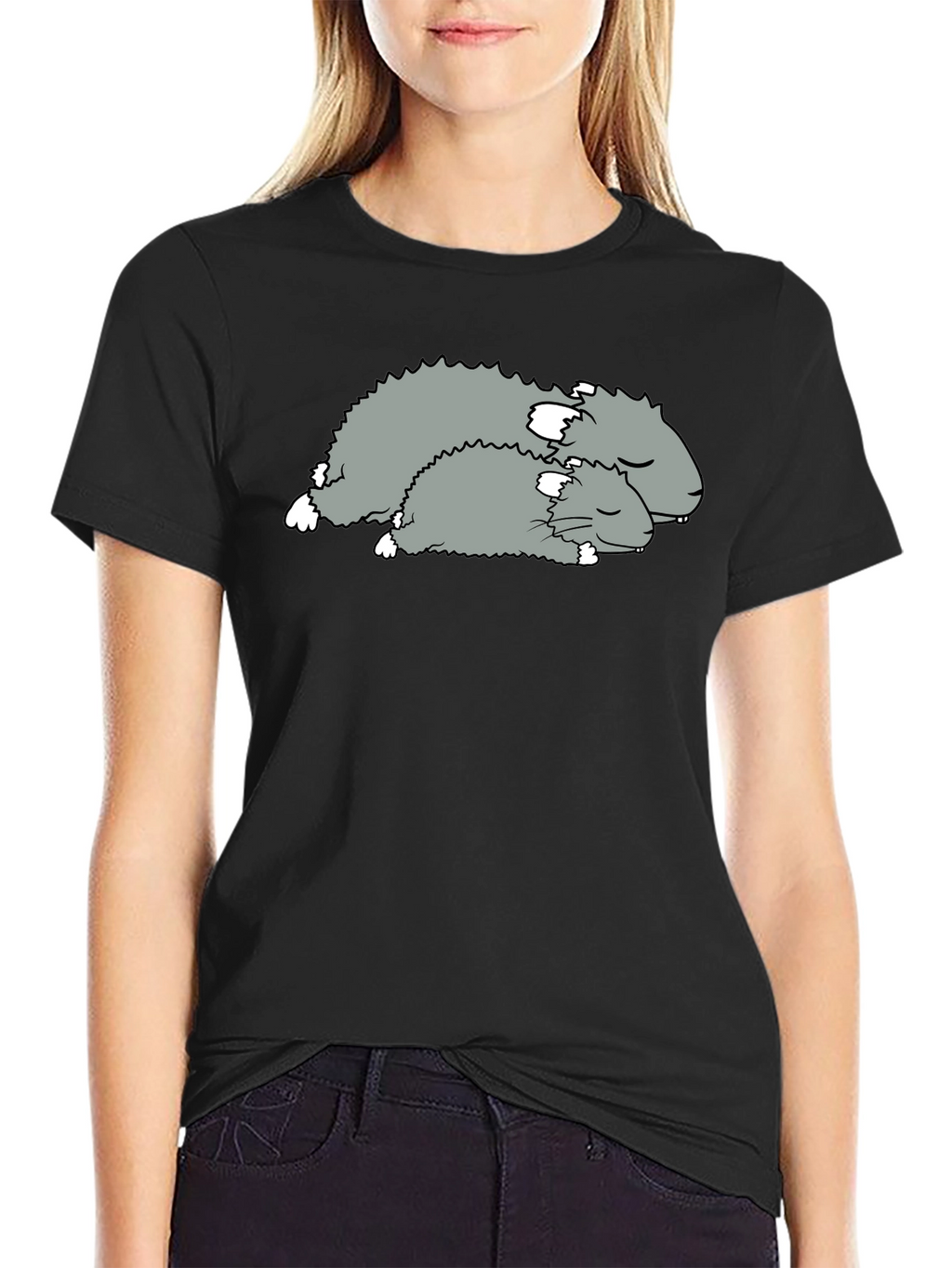 Sleeping Hamsters Graphic Tee - Black Cotton Comfort