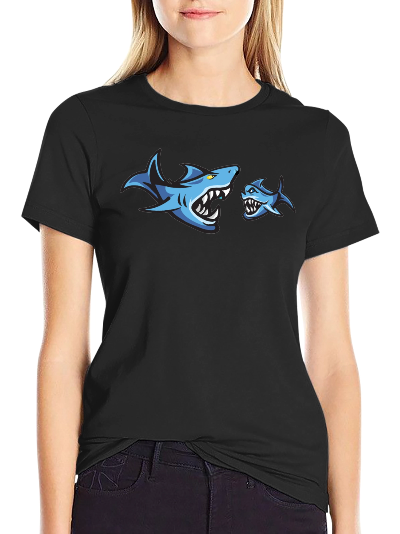 Shark Graphic Print Crew Neck T-Shirt