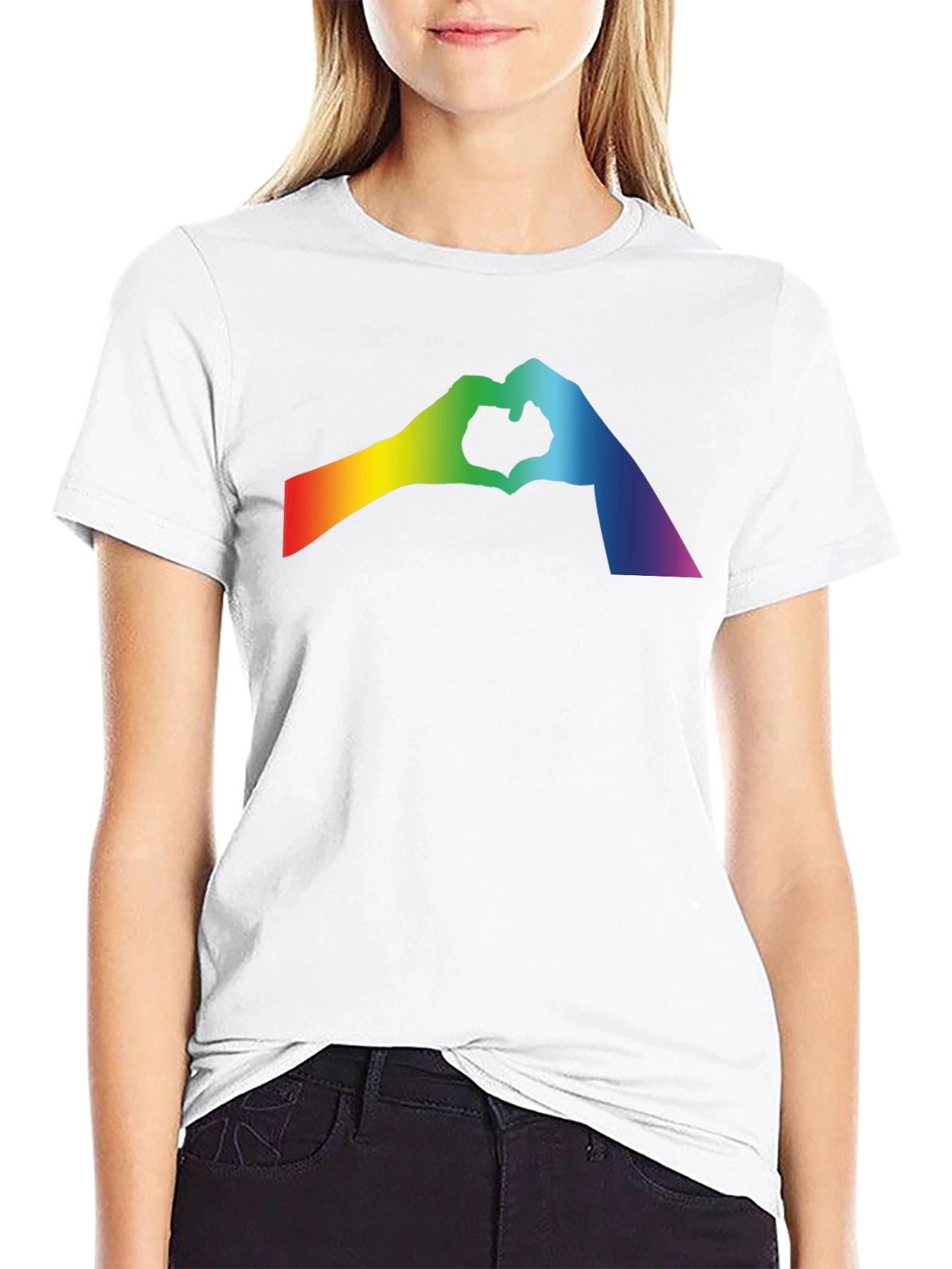 Rainbow Heart Hands Black T-Shirt - Pride