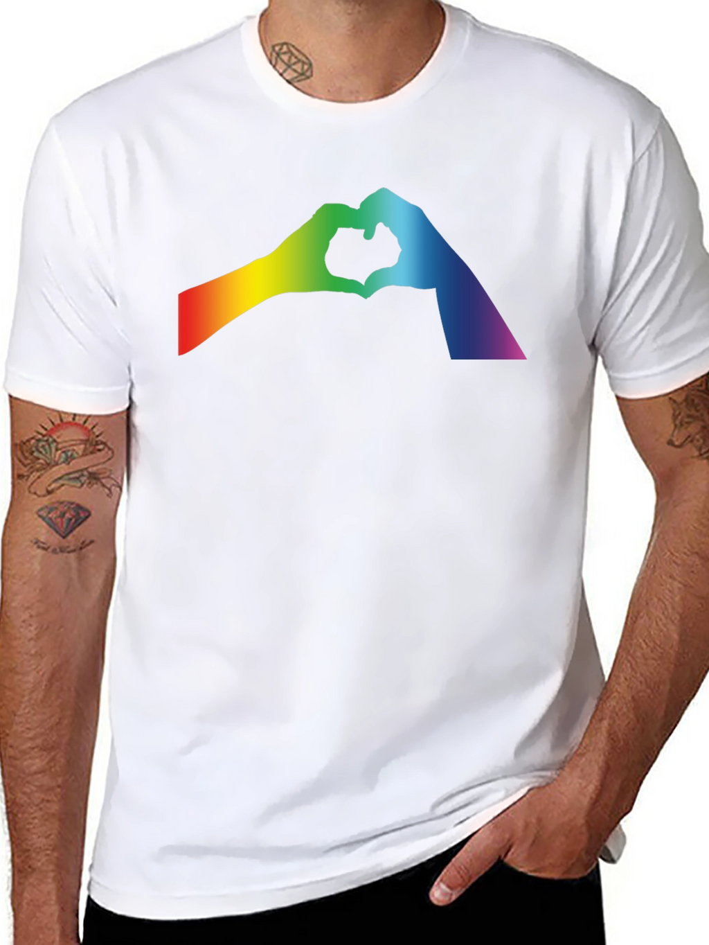 Rainbow Heart Hands Black T-Shirt - Pride