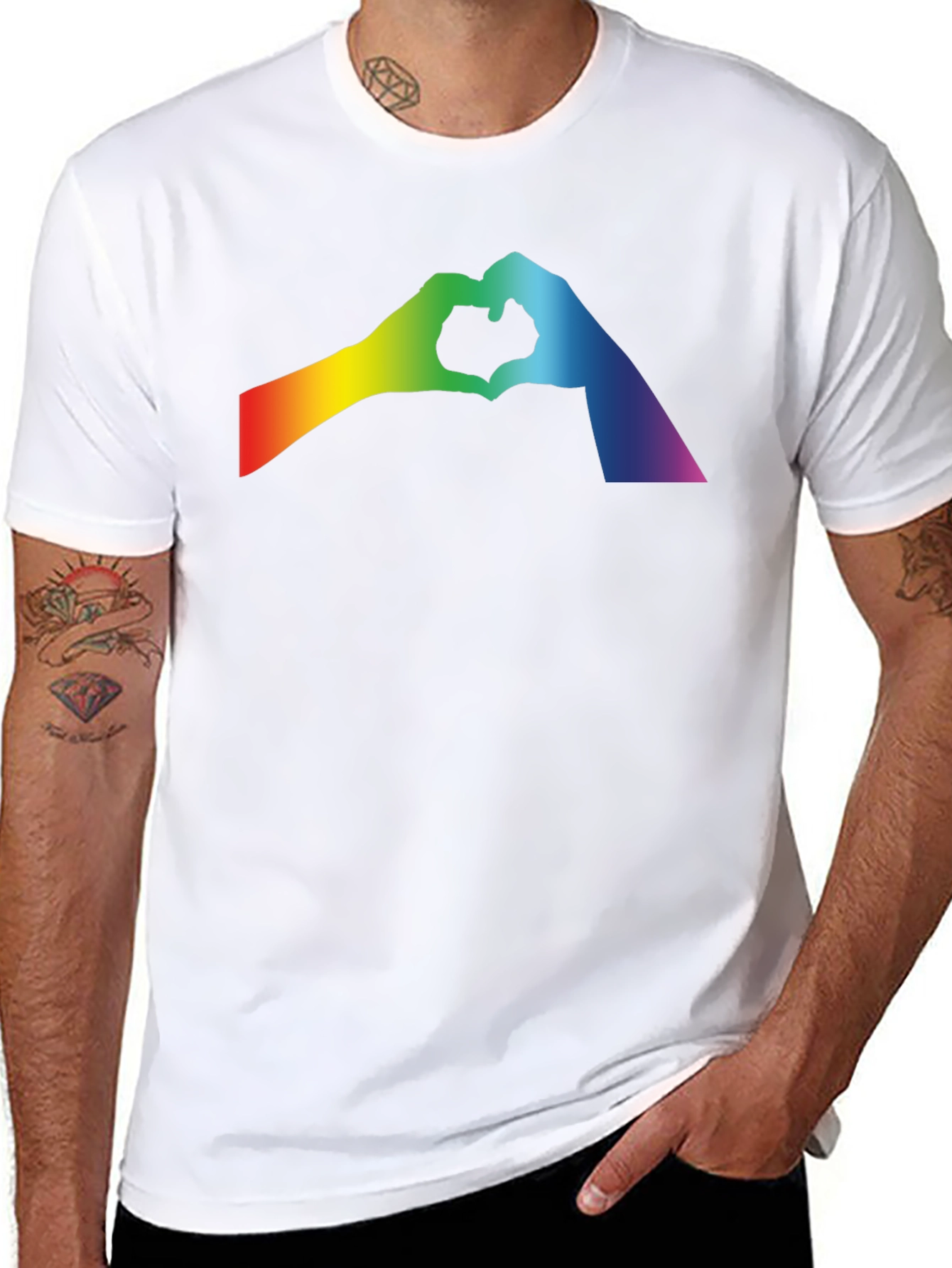 Rainbow Heart Hands Black T-Shirt - Pride