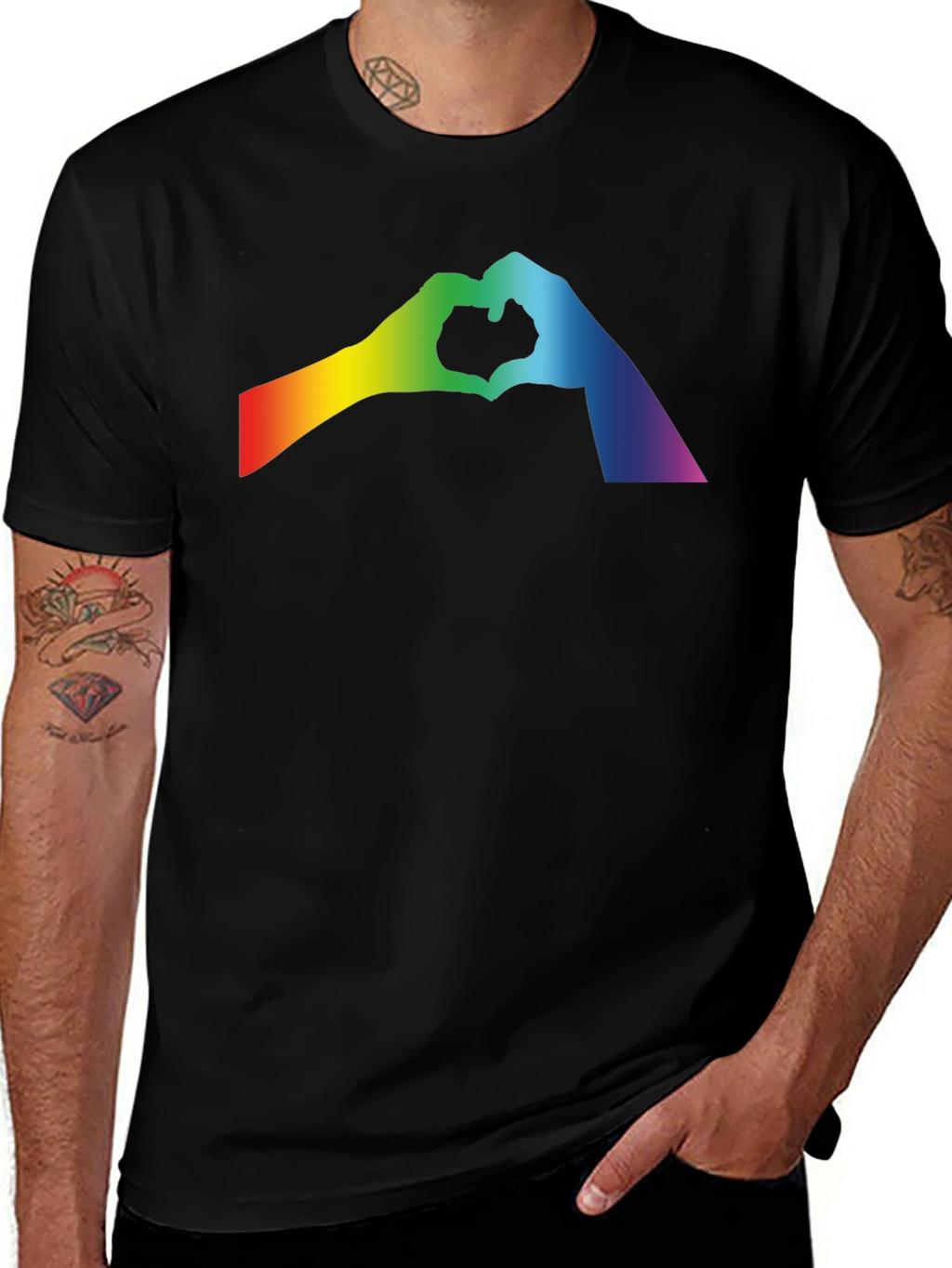 Rainbow Heart Hands Black T-Shirt - Pride