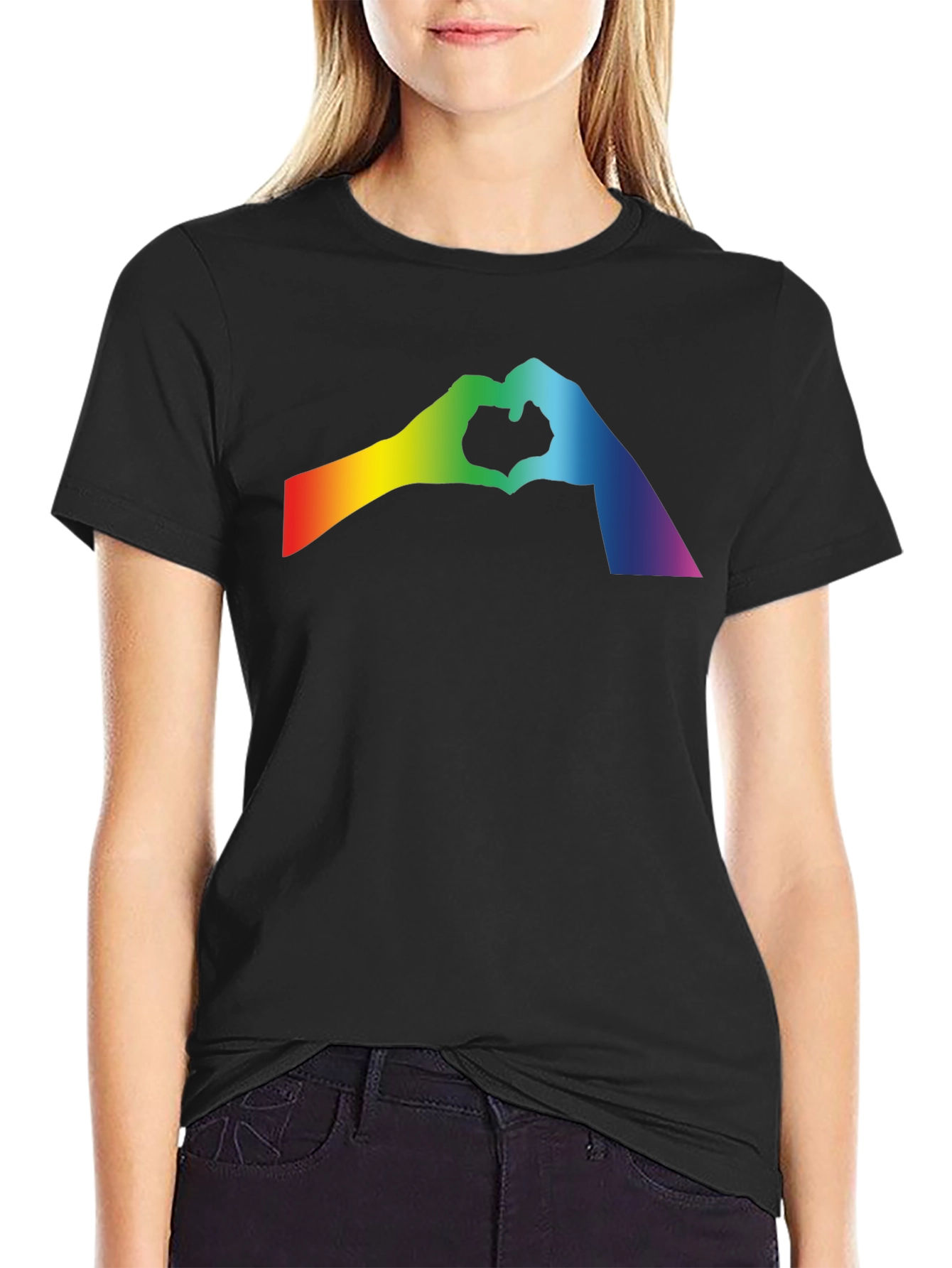 Rainbow Heart Hands Black T-Shirt - Pride