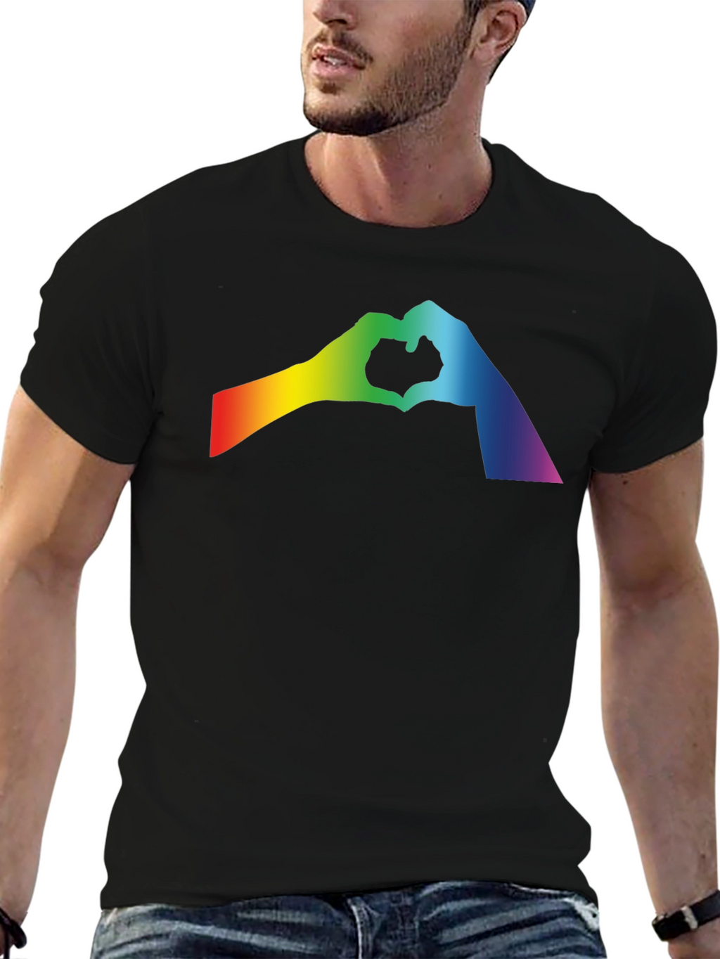 Rainbow Heart Hands Black T-Shirt - Pride