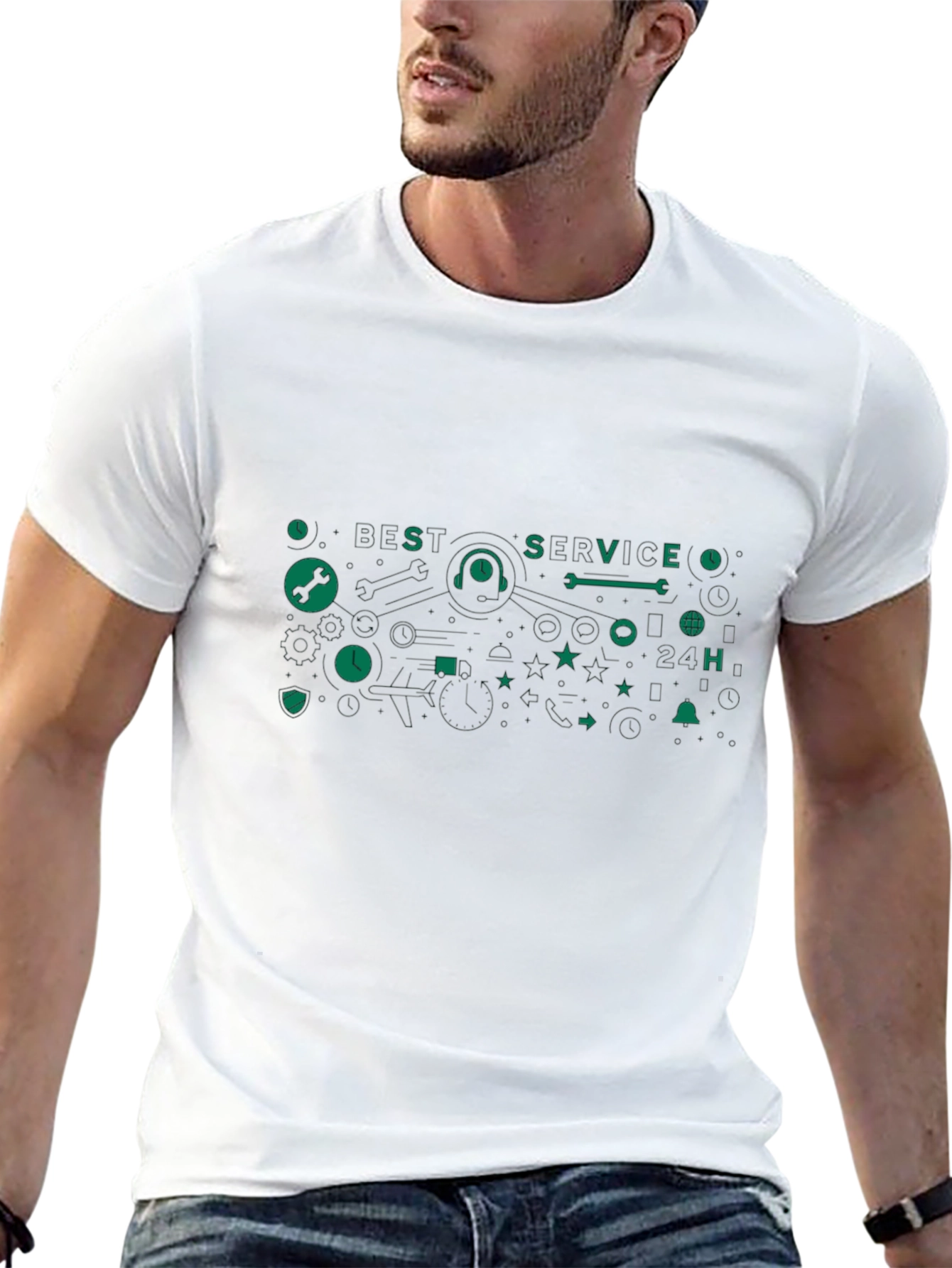 Best Service Graphic Tee - Black Cotton Blend