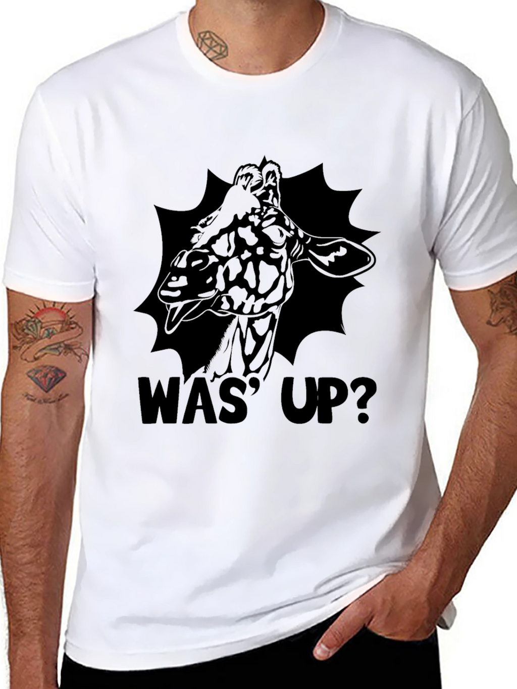 Was Up Giraffe Black Graphic T-Shirt