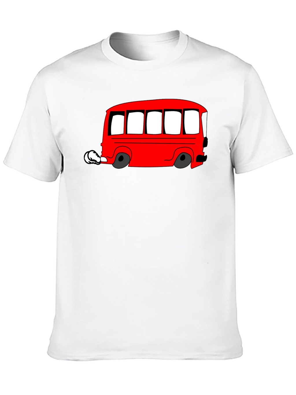 Red Cartoon Bus Graphic Black T-Shirt