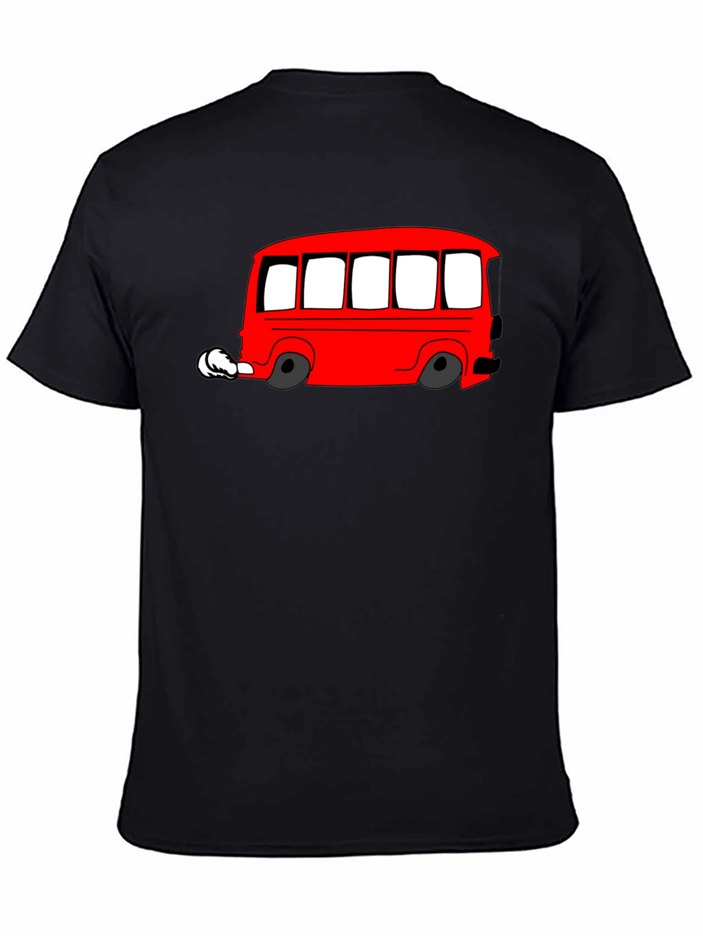 Red Cartoon Bus Graphic Black T-Shirt