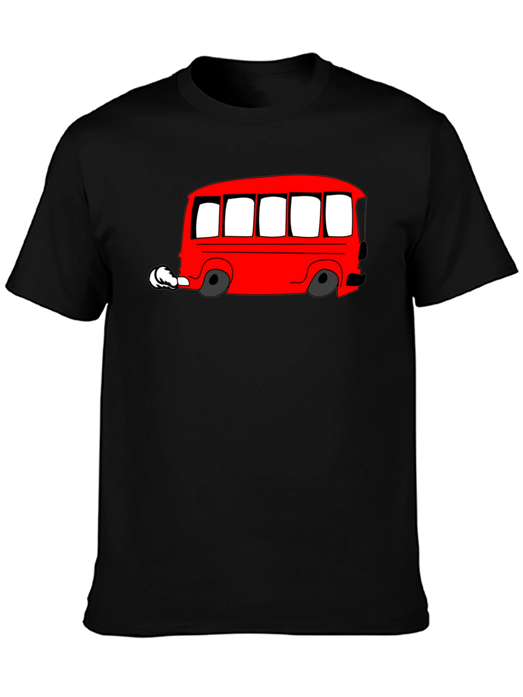 Red Cartoon Bus Graphic Black T-Shirt