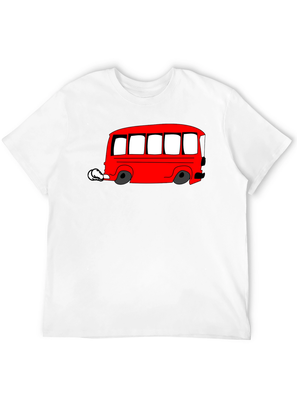 Red Cartoon Bus Graphic Black T-Shirt