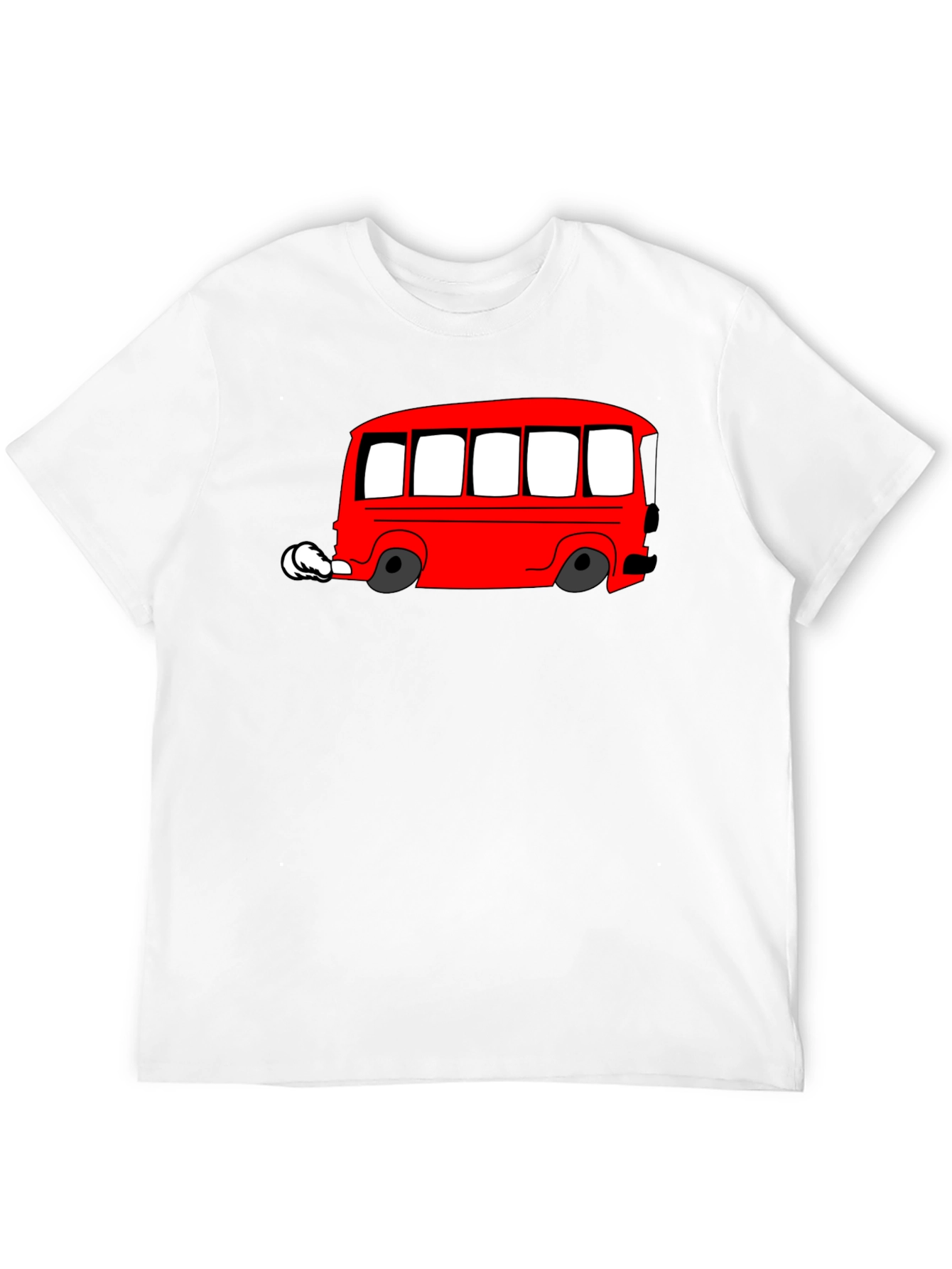 Red Cartoon Bus Graphic Black T-Shirt