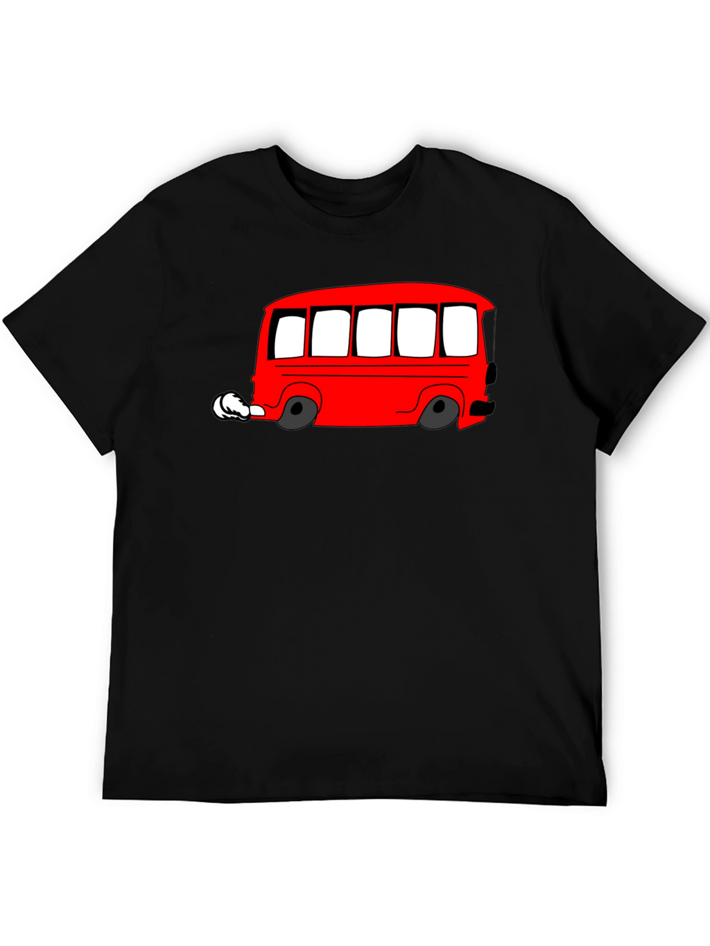 Red Cartoon Bus Graphic Black T-Shirt
