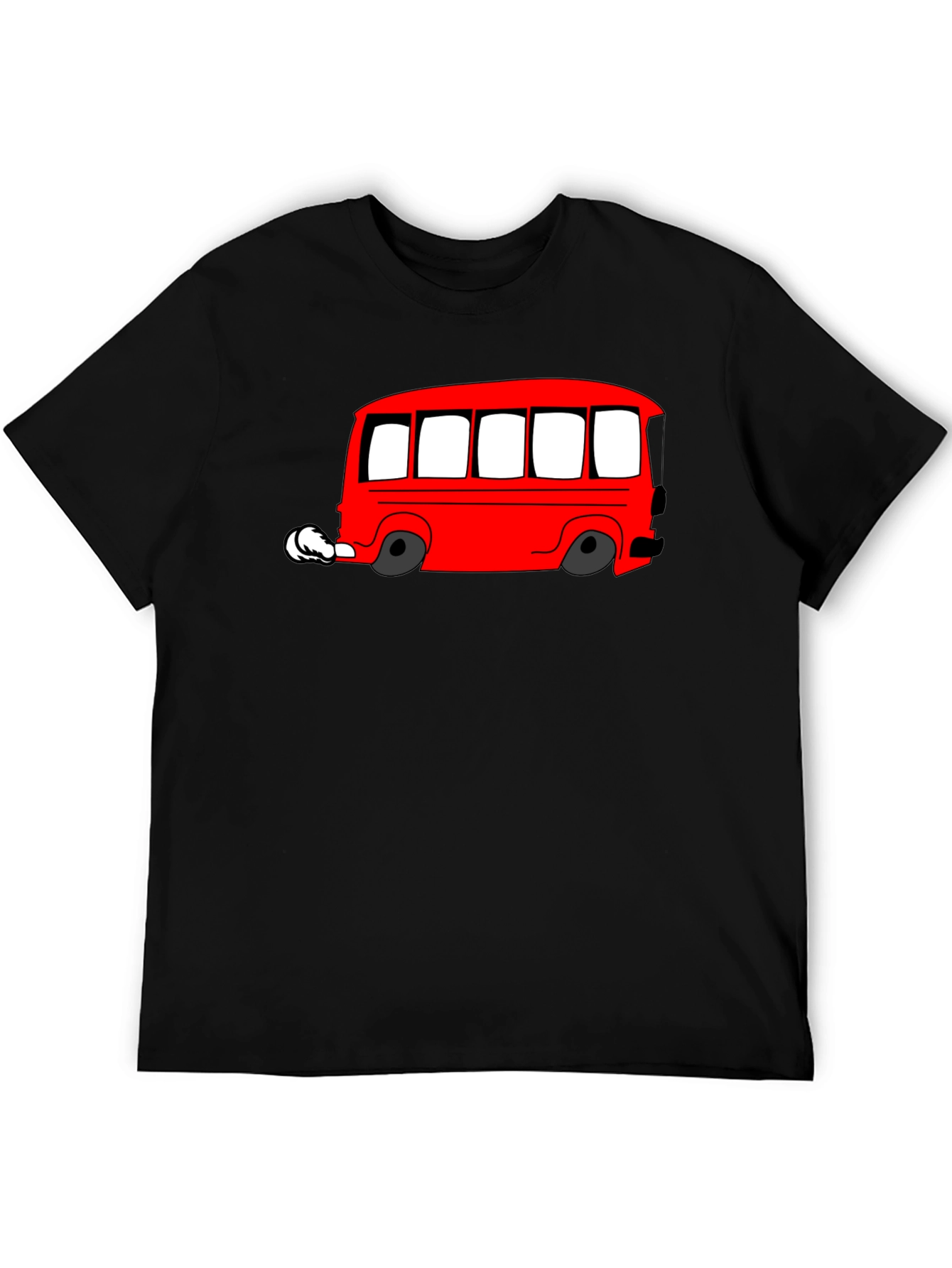 Red Cartoon Bus Graphic Black T-Shirt