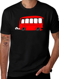 Red Cartoon Bus Graphic Black T-Shirt