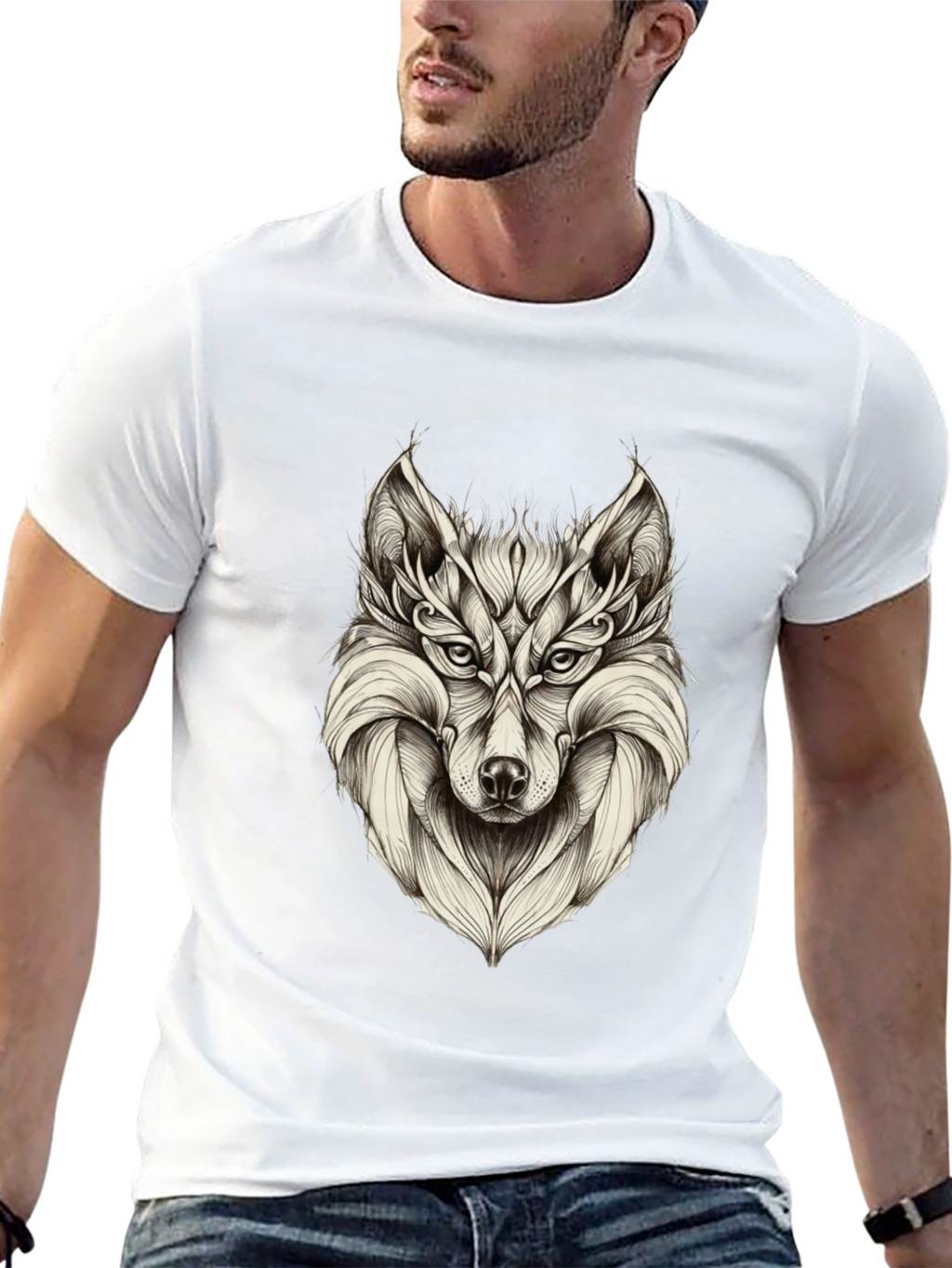 Mens Black Wolf Graphic Tee