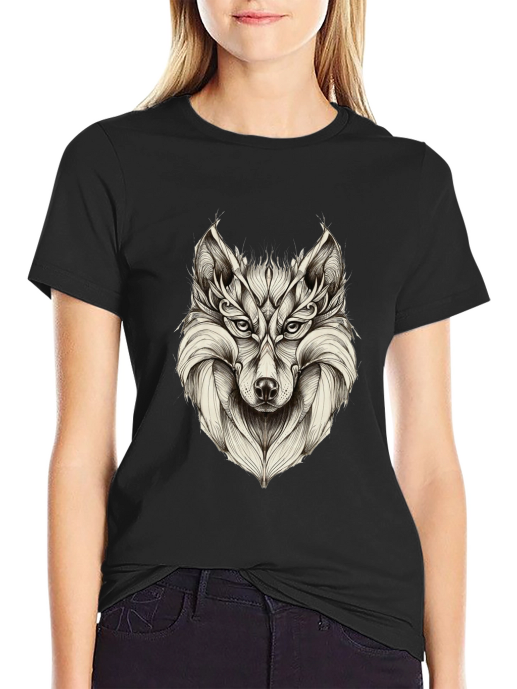Mens Black Wolf Graphic Tee
