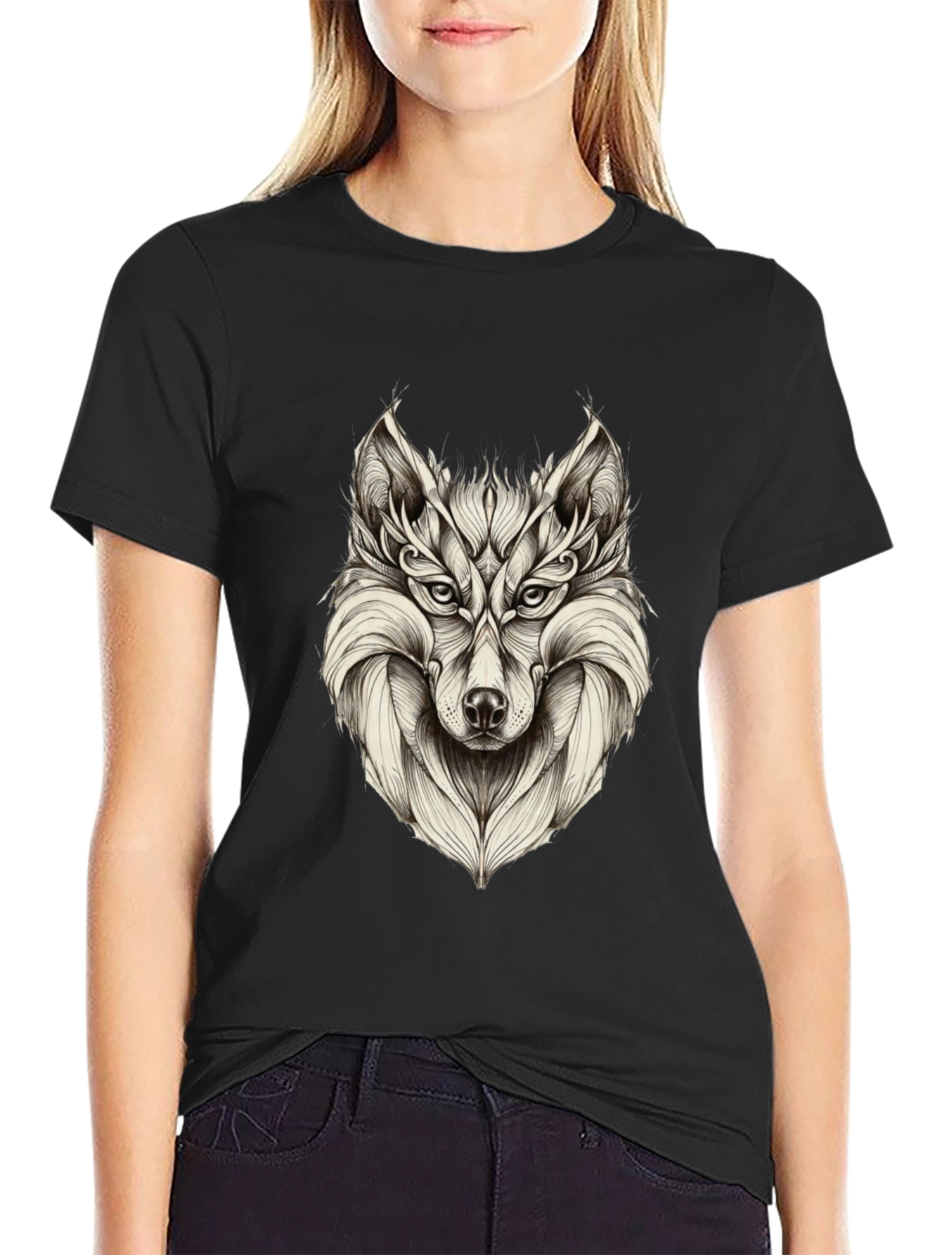 Mens Black Wolf Graphic Tee