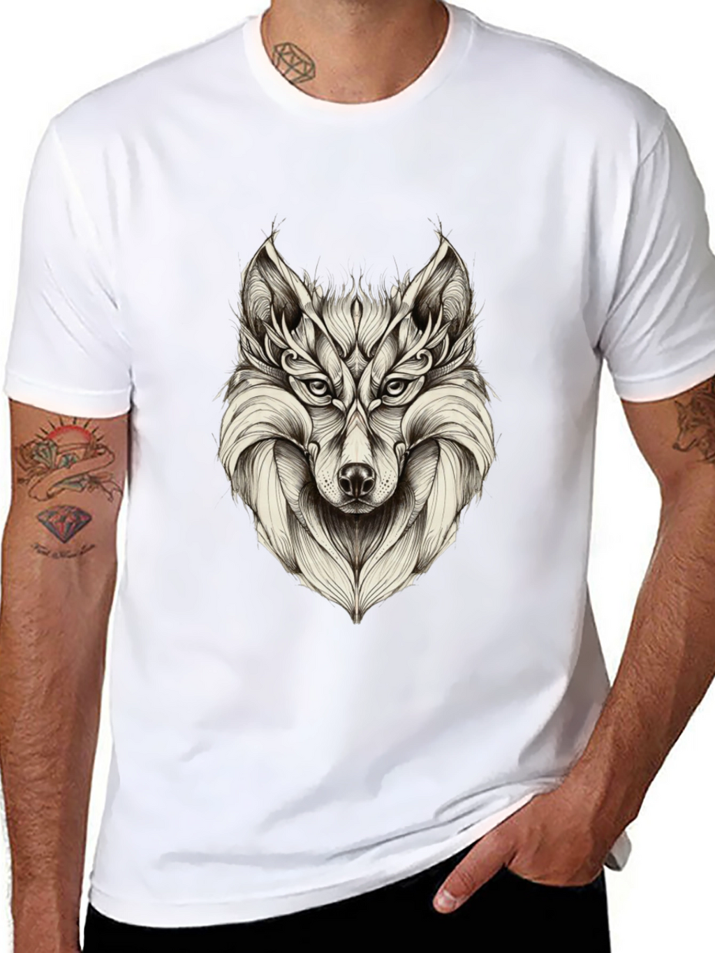 Mens Black Wolf Graphic Tee