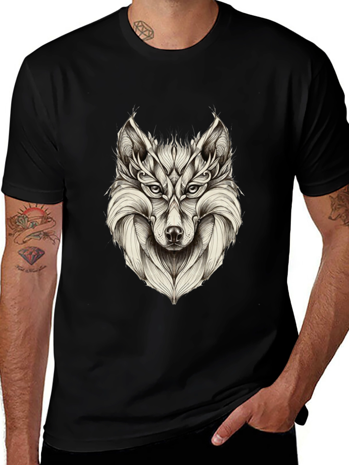 Mens Black Wolf Graphic Tee