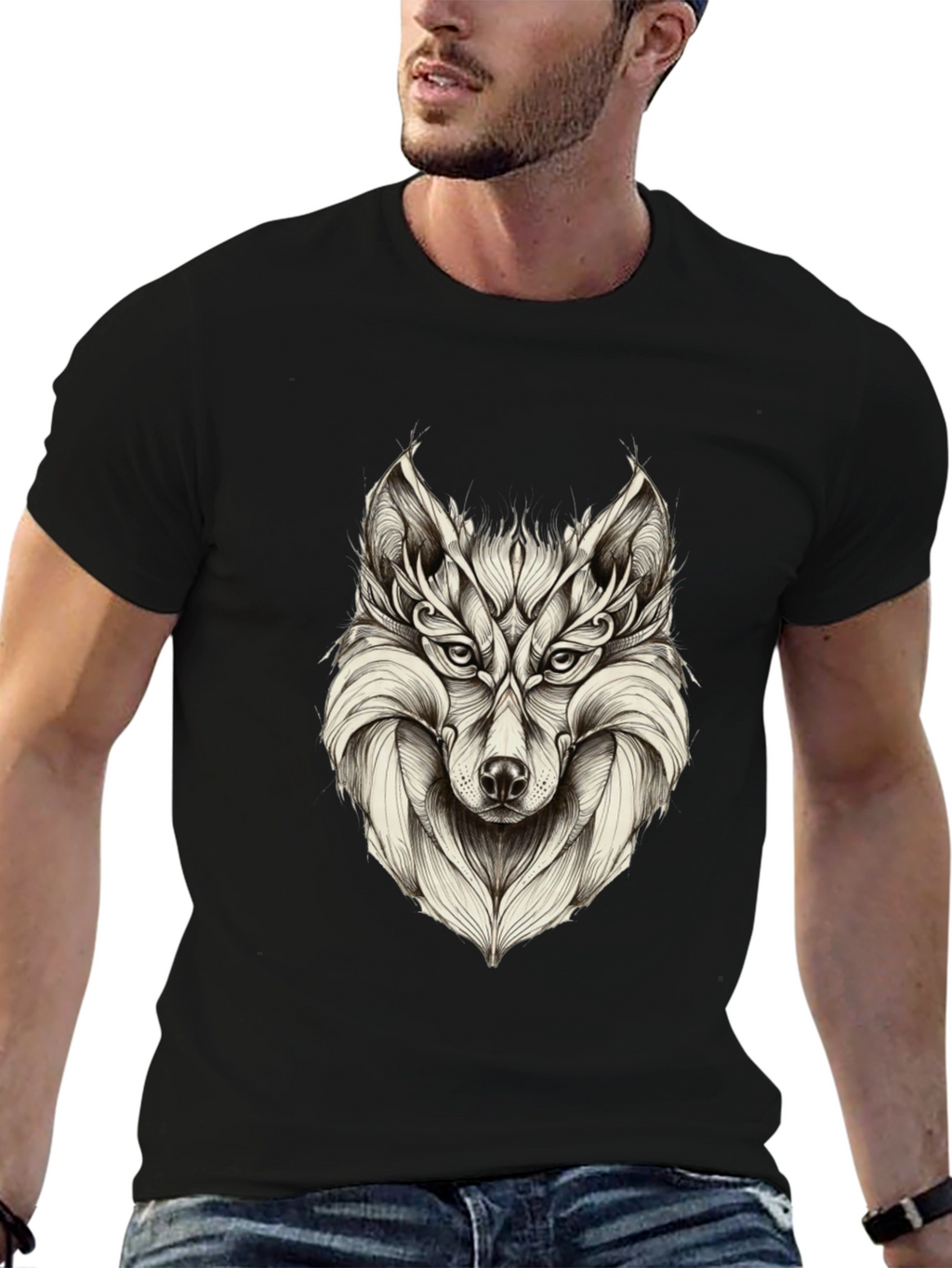 Mens Black Wolf Graphic Tee
