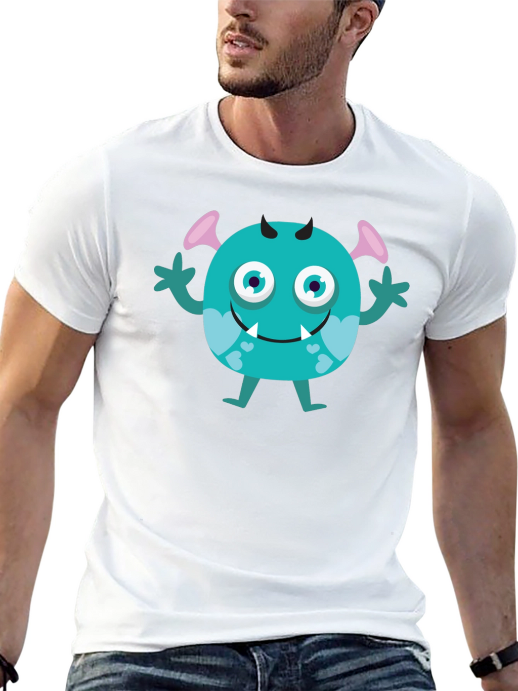 Cute Monster Graphic Tee - Black Cotton T-Shirt