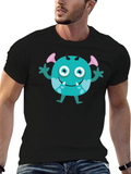 Cute Monster Graphic Tee - Black Cotton T-Shirt