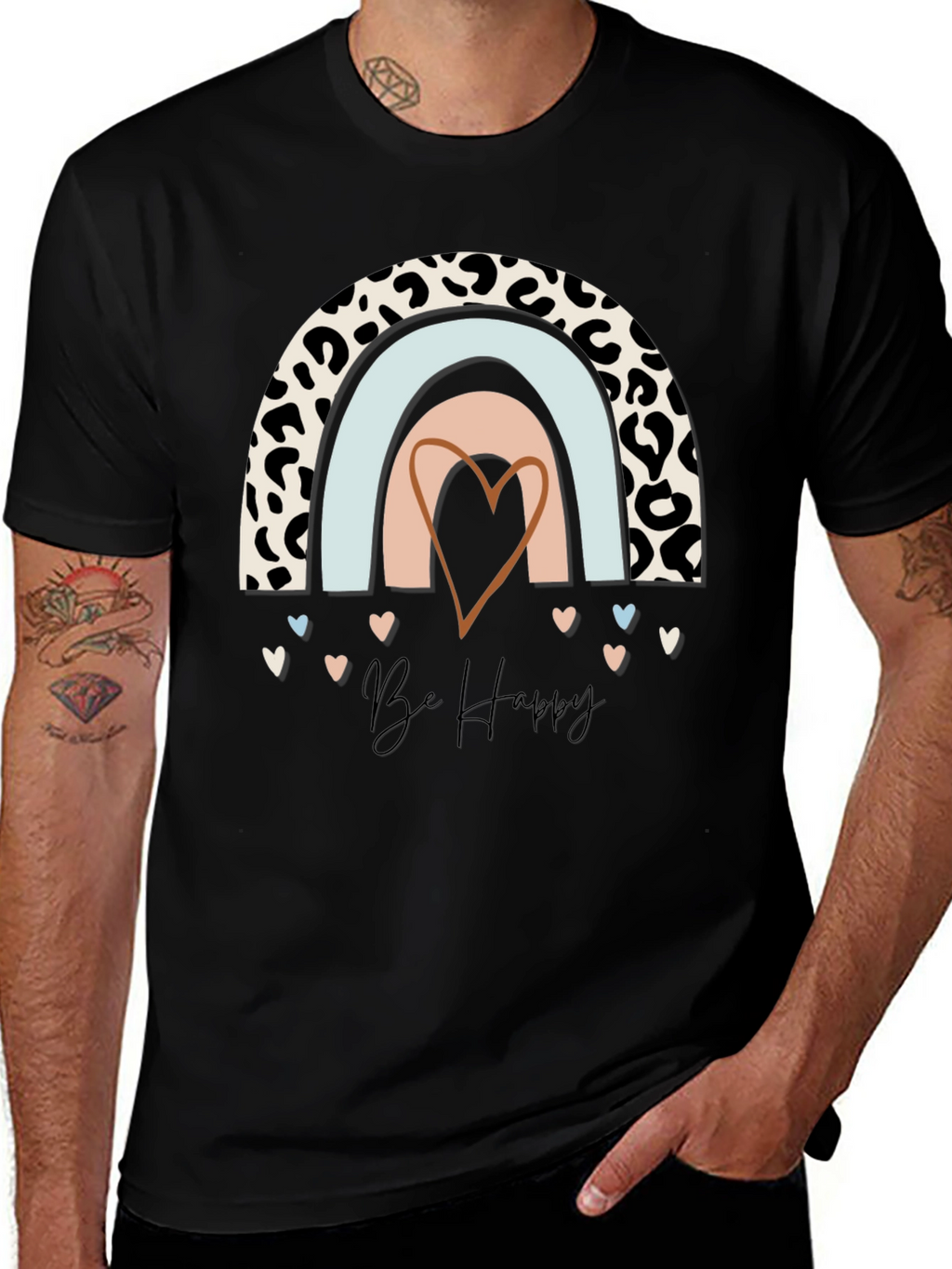 Be Happy Rainbow Leopard Print T-Shirt